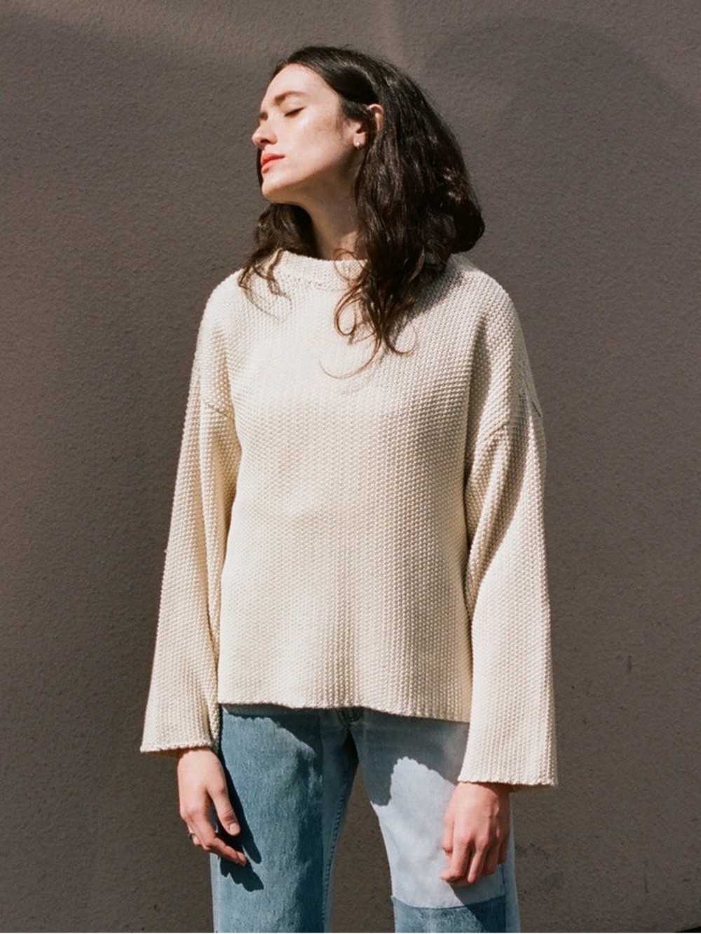 Micaela Greg Seed Sweater Knit Cream Cotton Size Large